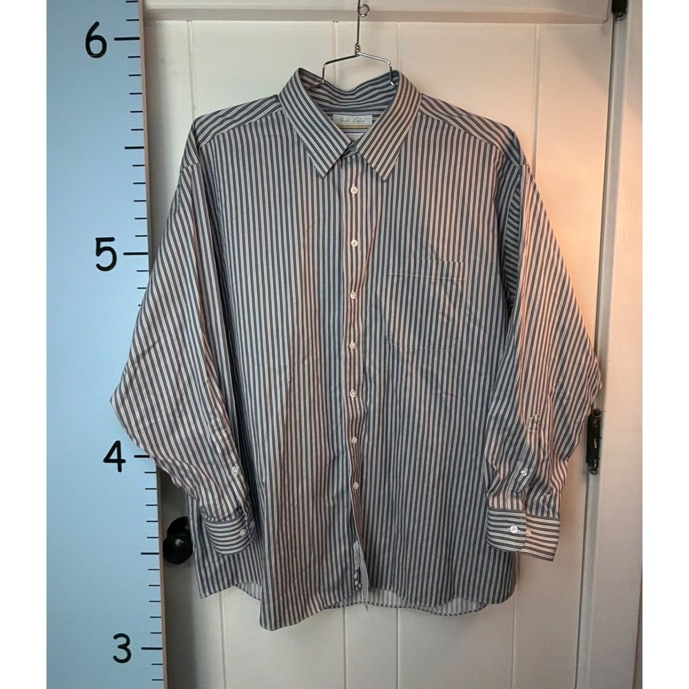 Roundtree & Yorke Shirt Big Mens 18‎ 1/2 34/35 Blue Striped EZ Wash Gold Label